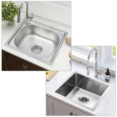 Inset Kitchen Single Bowl Stainless Steel Square Kitchen Sink Reversible Drainer • £39.99