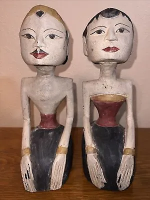 PAIR Antique Vintage Indonesian Loro Blonyo Wooden Wedding Sculpture Statues • $159