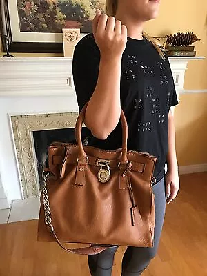 MICHAEL KORS Luggage Brown Leather HAMILTON Tote Bag Purse • $150