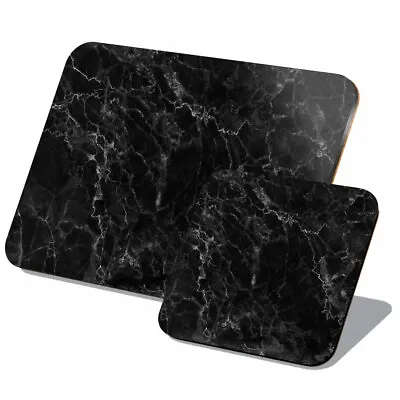 £9.99 • Buy 1x Cork Placemat & Coaster Set - Black Granite Rock Effect #3320