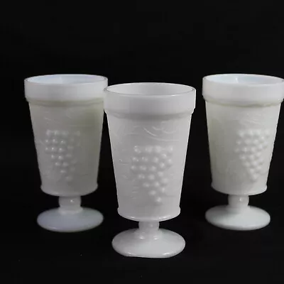 Vintage Anchor Hocking Milk Glass Goblets Grapes And Vines Pedestal Lot Of 3 • $24.69