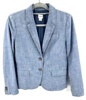 J Crew Chambray Blazer Size 8 Two Button Career Jacket Blue 100% Cotton • $49.95