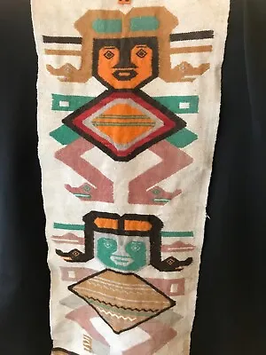 Vintage Folk Art Mesoamerican Woven Wall Hanging 15x42 Fringe Ends • $39.99