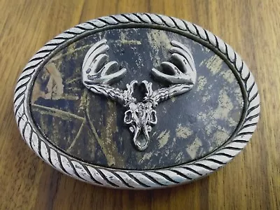 Vtg Nocona Men's Belt Buckle Camouflage Rugged Skeleton Deer Head Hunting Silver • $14.99