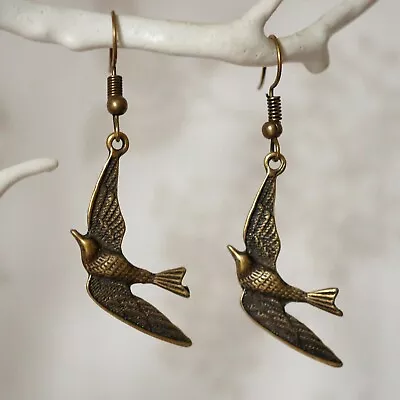 Bronze Bird Earrings Quirky Unusual Bronze Bird Drop Jewellery Earrings • £4.54