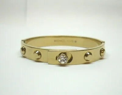 Michael Kors Gold Tone Heritage Astor Studded  Hinged Bangle Bracelet W/ Crystal • $69