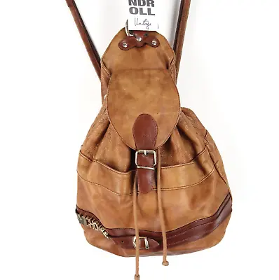 Vintage Tan Michonos Leather Mini Backpack Rucksack 90'S Y2k  (W1089) • £13.56