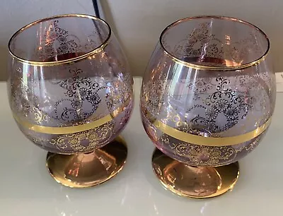 Vintage Brandy Snifters - Purple Glass With Gold Trim And Design • $19