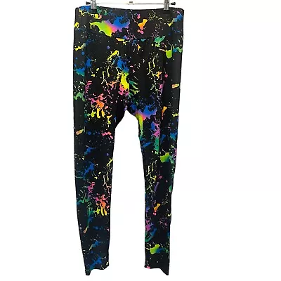 Neon Rainbow Paint Splash Leggings Women’s Reflective Booty Scrunch Yoga 80s • $10.99