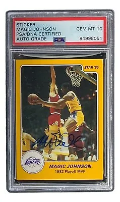 Magic Johnson Signed LA Lakers 1986 Star #10 Trading Card PSA/DNA Gem MT 10 • $299.99