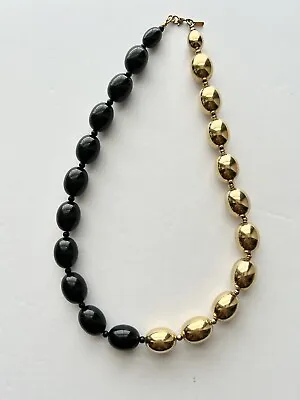Monet Chunky Collar Necklace Faux Pearl Gold Tone & Black 16mm 18  Vtg • $23