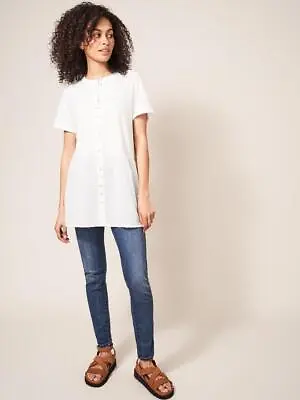 White Stuff Lorenna Womens Longline Jersey Shirt Short Sleeved Ladies Blouse Top • £12