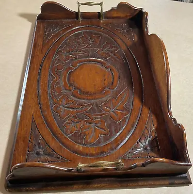 Antique Hand Carved Oak Decorative Serving Tray With Metal Handles • $169.59