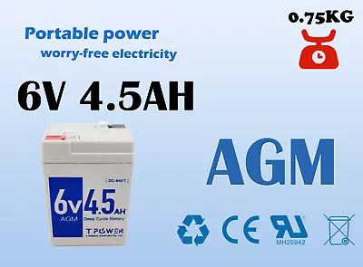 Tpower Reliable 6V 4.5AH Sealed Lead-Acid Battery – Long-lasting Power Supply • $19.99