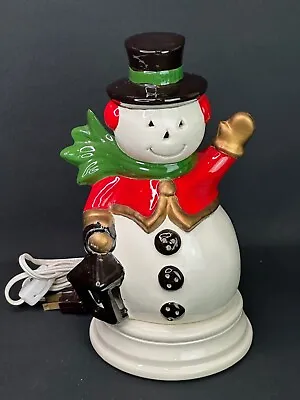 Vintage 1987 Ceramic Hand Painted Lighted Snowman On Base 10  Holland Mold • $29.99