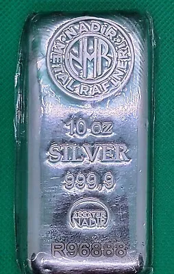 10 Oz Nadir Metal Rafineri Bullion Bar Of 999.9 Fine Silver Free Daily Shippin • $299