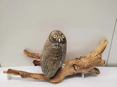 Vintage Owl Rock Art Driftwood *RARE* Stone Handpainted • $49