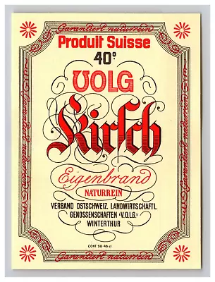 Swiss Liquor Kirsch Vintage Wine Bottle Label Red Letter Alcohol Advertising • $18.95