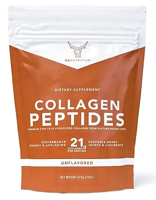 OX Nutrition Pure Collagen Peptides Powder (22oz)  Dissolves Easily Unflavored  • $23.99