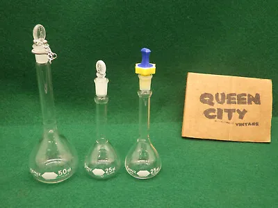 Lot Of 3 Vintage Kimax Volumetric Flasks 50ml 25ml With Stoppers • $12