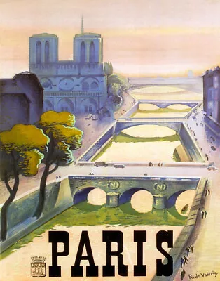 Poster View Of Paris Seine River France Travel Tourism Vintage Repro Free S/h • $19.95