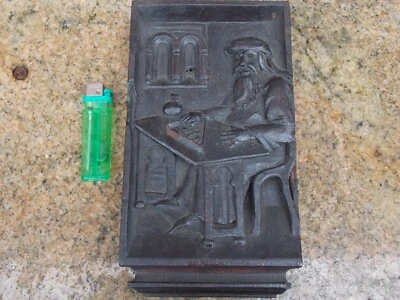£65 • Buy Small Antique Carved Oak Panel Showing Moneylender Or Scholar