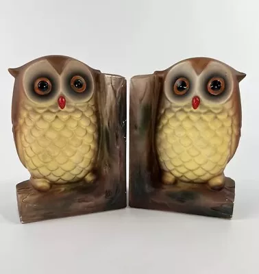 Pair Of Vintage Japan Ceramic Owl Bookends Library Boho Nature 5” Unfilled • $29