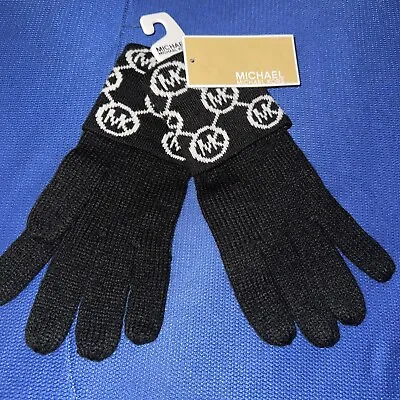 Michael Kors MK Circle Logo Monogram Knit Gloves Black/White MSRP $48 • $29.99