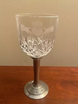 Mullingar Ireland Pewter Irish Crystal Claddagh Wine Glass Goblet • $39.99