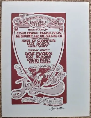 Doobie Brothers Boz Scaggs Uncut Concert Poster Bakersfield 1972 Randy Tuten ... • $241.15