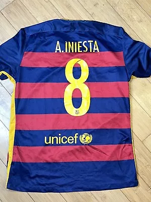 Men’s Medium Nike FC Barcelona Andres Iniesta 2015 Soccer Football Jersey • $15.50