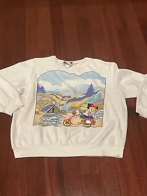 Vtg Rare Mickey Minnie Scooter Raised Sweatshirt Disney By Pilgrim In USA Size S • £19.45