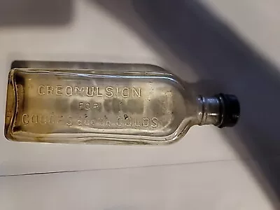 Vintage Embossed Medicine Bottle Creomulsion For Coughs Due To Colds Glass • $8.50