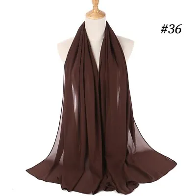 Chiffon Scarf Women Hijab Wrap Solid Color Shawls Headband Muslim HijabsTurbanet • $5.29