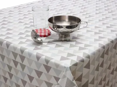 £8.50 • Buy Grey Duck Egg Geometric Triangles Pyramids PVC Vinyl Wipe Clean Tablecloth Cover
