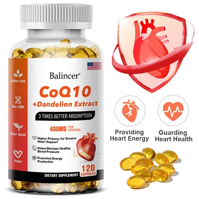 CoQ 10 Coenzyme Q10 Vegan 400mg With Dandelion 120 Capsules Heart Health • $13.75