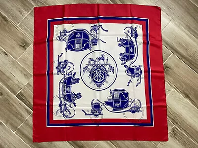 $165 • Buy HERMES Silk Scarf “Ex Libris” Hugo Grygkar 1946 Rare Red&Blue Auth France