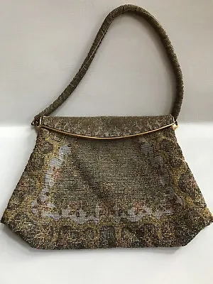 Vintage Antique Micro Steel Bead Purse Floral Design Handbag Heavy Beaded • $79.95