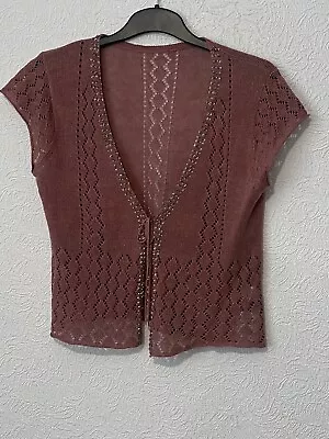 Ladies Lacy Waistcoat Size 12 Rust Brown Linen  Beaded From  Principals New • £12.50