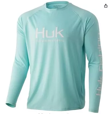 New HUK FISHING Mens L/S PURSUIT Sun Shield PERFORMANCE Vented JERSEY SHIRT LG • $30