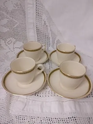 Sampson Bridgwood Set Of 4 Demitasse Cups & Saucers Ivory Coloured With Gilding • £26