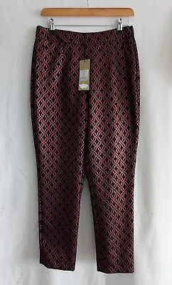 COAST Evening Trousers Smart Jacquard Fully Lined Black/Pink UK 10. UNWORN + Tag • £20