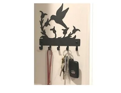 Hummingbird Bird Metal Wall Key Rack Holder Hanger 5 Hooks Made US Small 6  Wide • $15.99