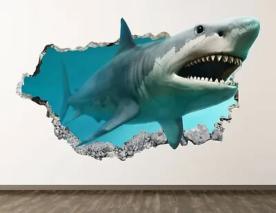 Ocean Shark Wall Decal Art Decor 3D Smashed Marine Animal Sticker Poster BL491 • $69.95