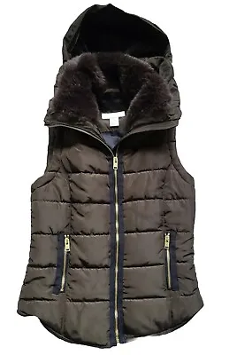 H&M Full Zip Puff Vest Faux Fur Trim Hooded Size XS • $25