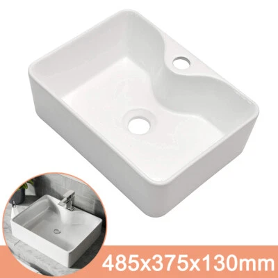 485mm Rectangle Counter Top Ceramic Basin Cloakroom Bathroom Wash Sink White UK • £33.59