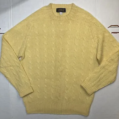 Vintage Brooks Brothers Shetland Wool Cable Knit Crewneck Sweater Yellow Size 40 • $35