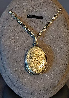 Vintage Engraved Sterling Silver Oval 4-Way Frame Locket Pendant W/24  Chain • $120