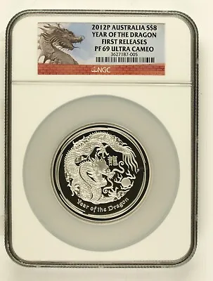 2012 Australia Year Of The Dragon 5 Oz Silver $8 NGC PF 69 Ultra Cameo CERT#2476 • $395