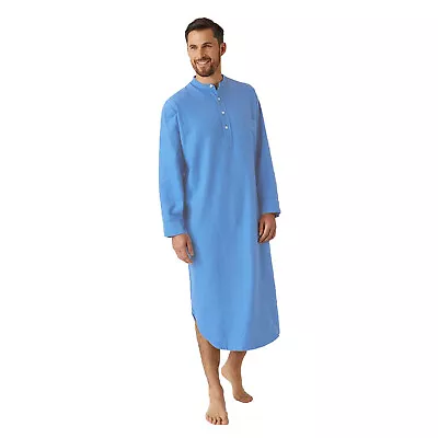 Mens Long Shirt Solid Nightgown Long Sleeve Button-Down Top Nightwear Sleep Robe • $21.53